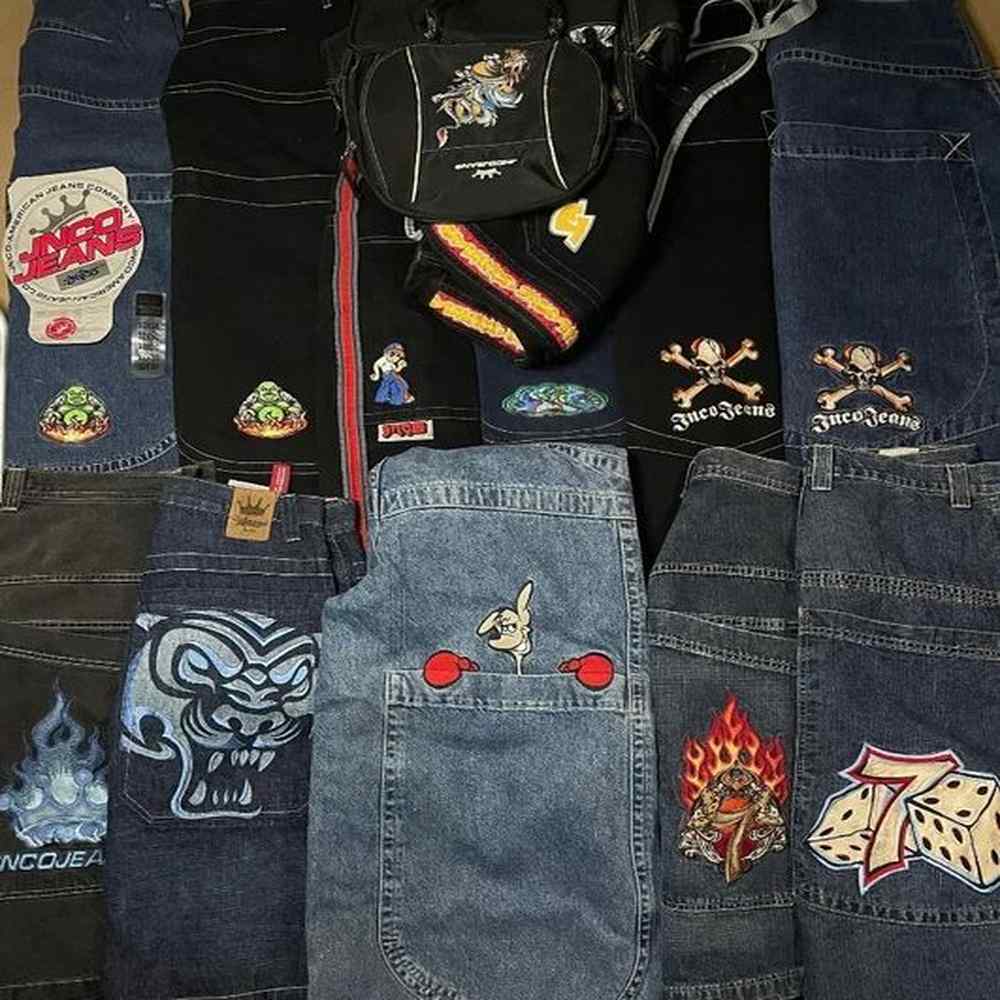 hip hop baggy jeans women jnco yk clothing vintage embroidered