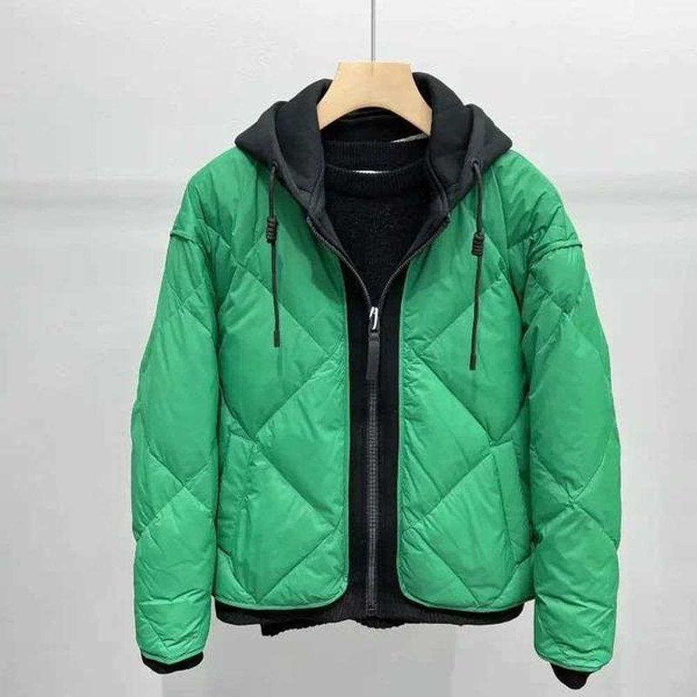 2024 Hip Hop Down Jacket Mens Winter Korean Streetwear Warm Hooded Short Fe Two Piece Padded Jacket Casual Patchwork CoatXJ241122