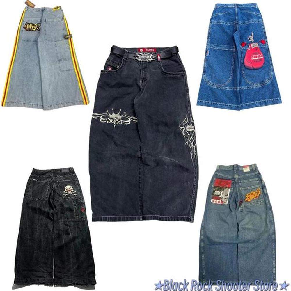 Hip Hop JNCO selg embroidered wide leg jeans for men Y2K Haruku direct denim pants casual bag Trousers streetwear 240808