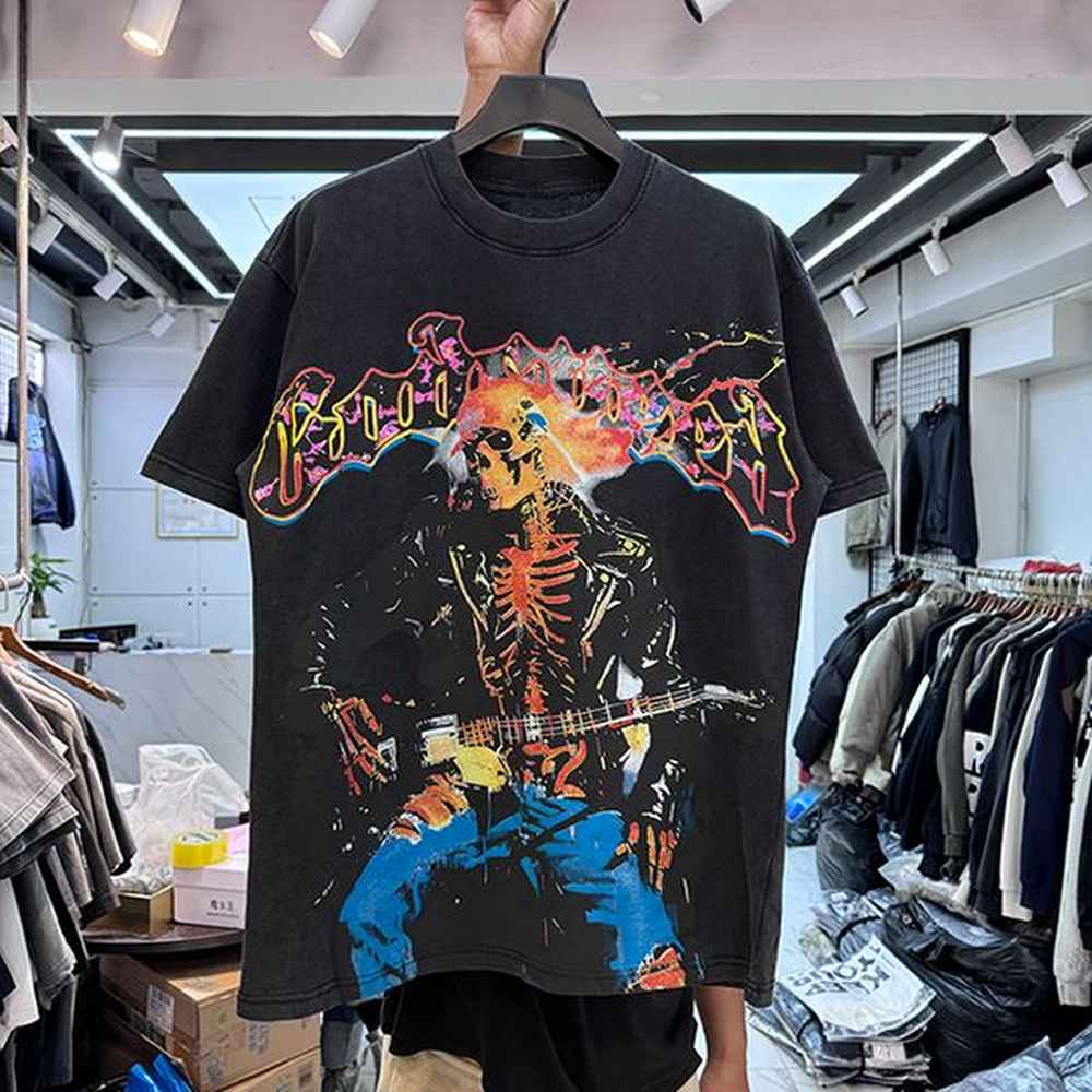 HiP Hop T Shirt Black Vintage T-shirt Men Cotton Real Pics Tee 25SS 07