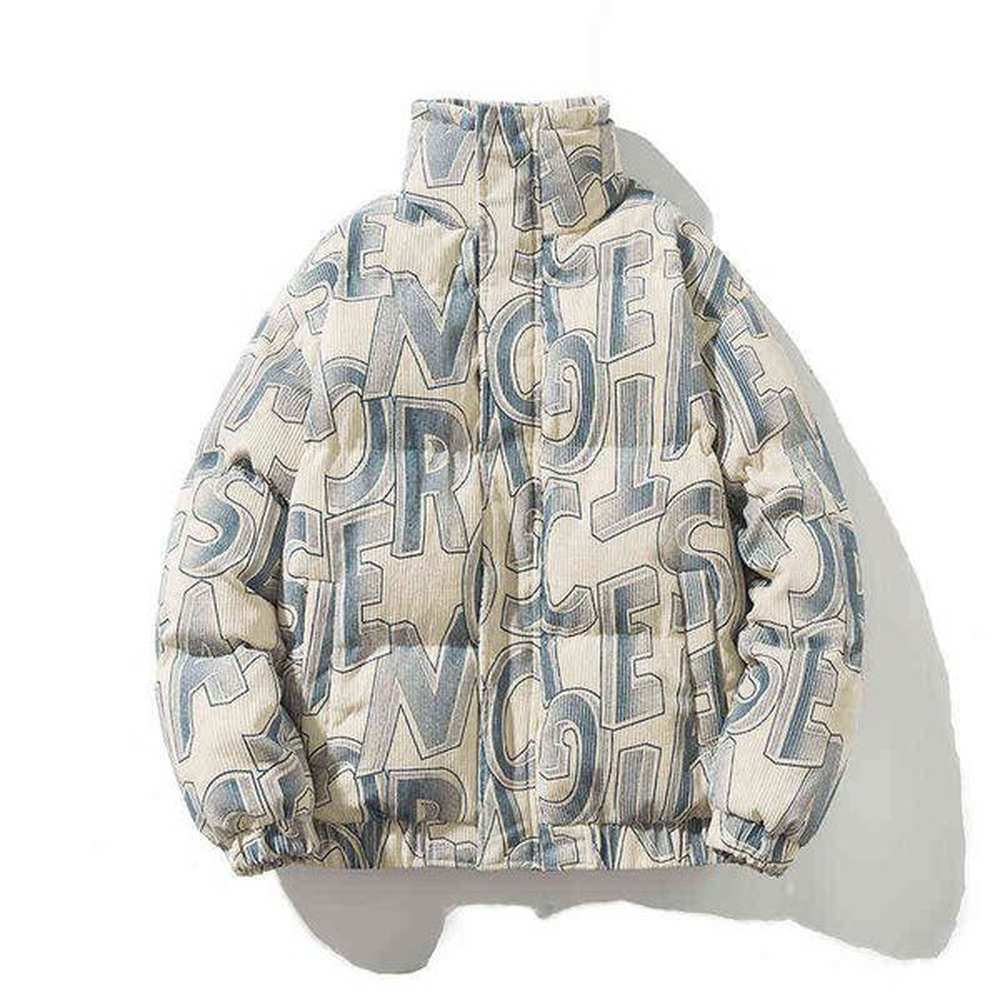 Hip Hop Thick Jacket Parka Happy Graffiti Print Men Windbreaker Streetwear Harajuku 2021 Winter Padded Jacket Coat Warm Outwear Y1103