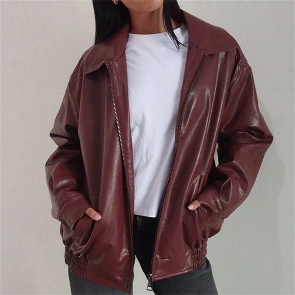 hirigin womens oversized zip up leather jackets faux motorcycle bomber