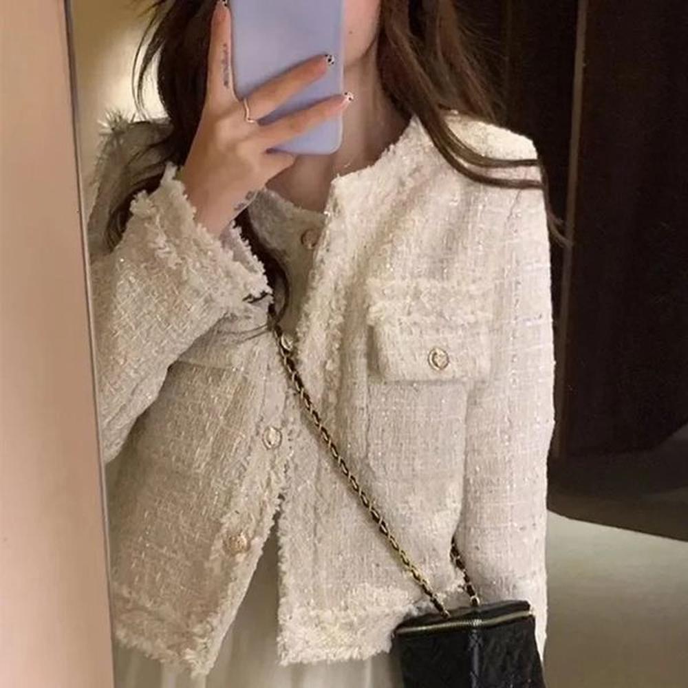 hjlzwb fashion korean chic retro coarse fleece wool jacket for