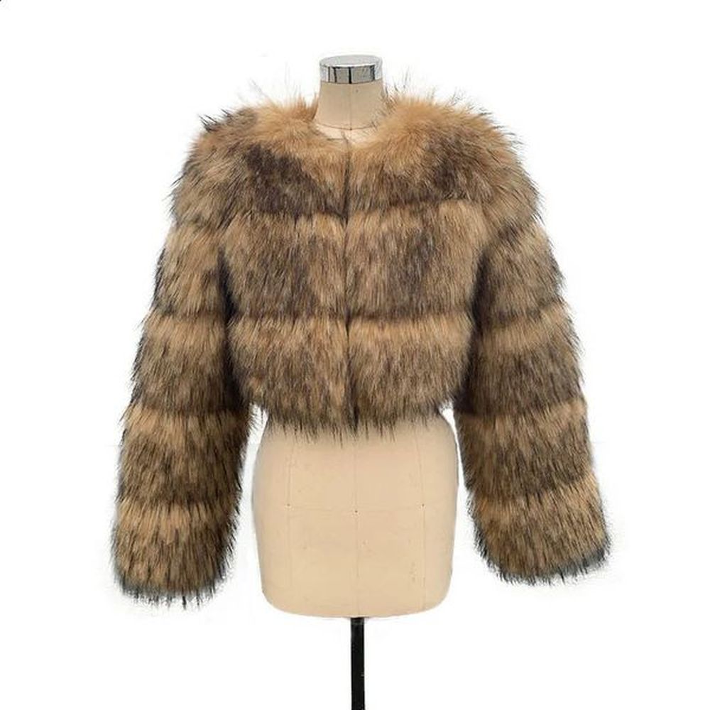 hjqjls winter womens crop artificial raccoon fur coat warm long