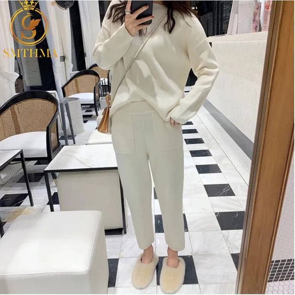 hma high quality winter women cashmere sweater two piece knitted