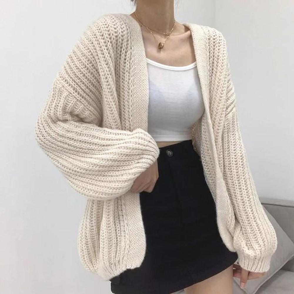 hollow lazy style yk sweater retro casual lantern sleeve knitted