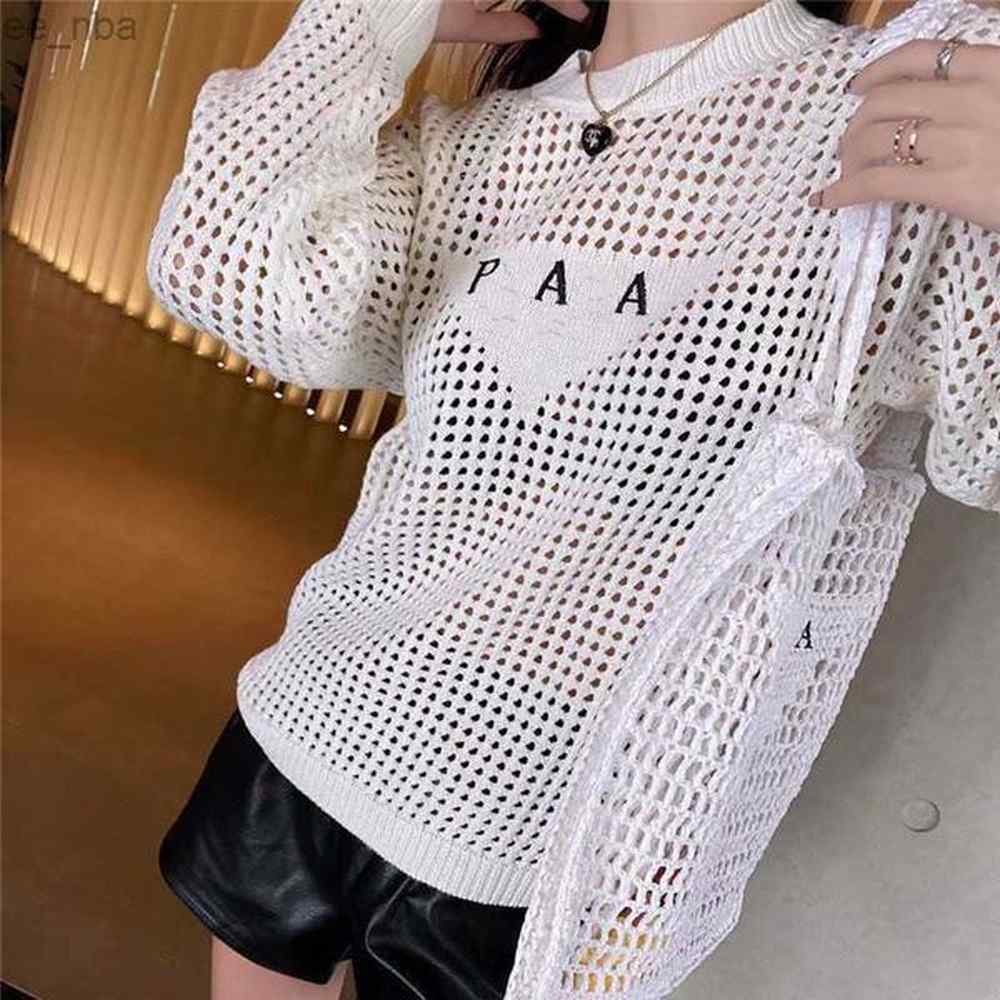hollow out girls tops knitwear women embroidery letter loose