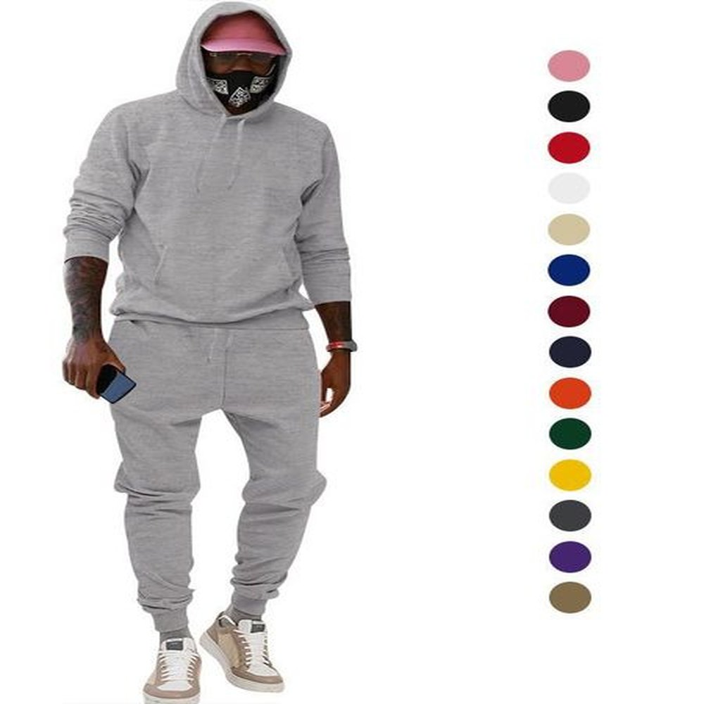 Hooded Padded Sweatshirt Set European and American Sports Casual Solid Two Piece Men's Loose Sweatshirt Set