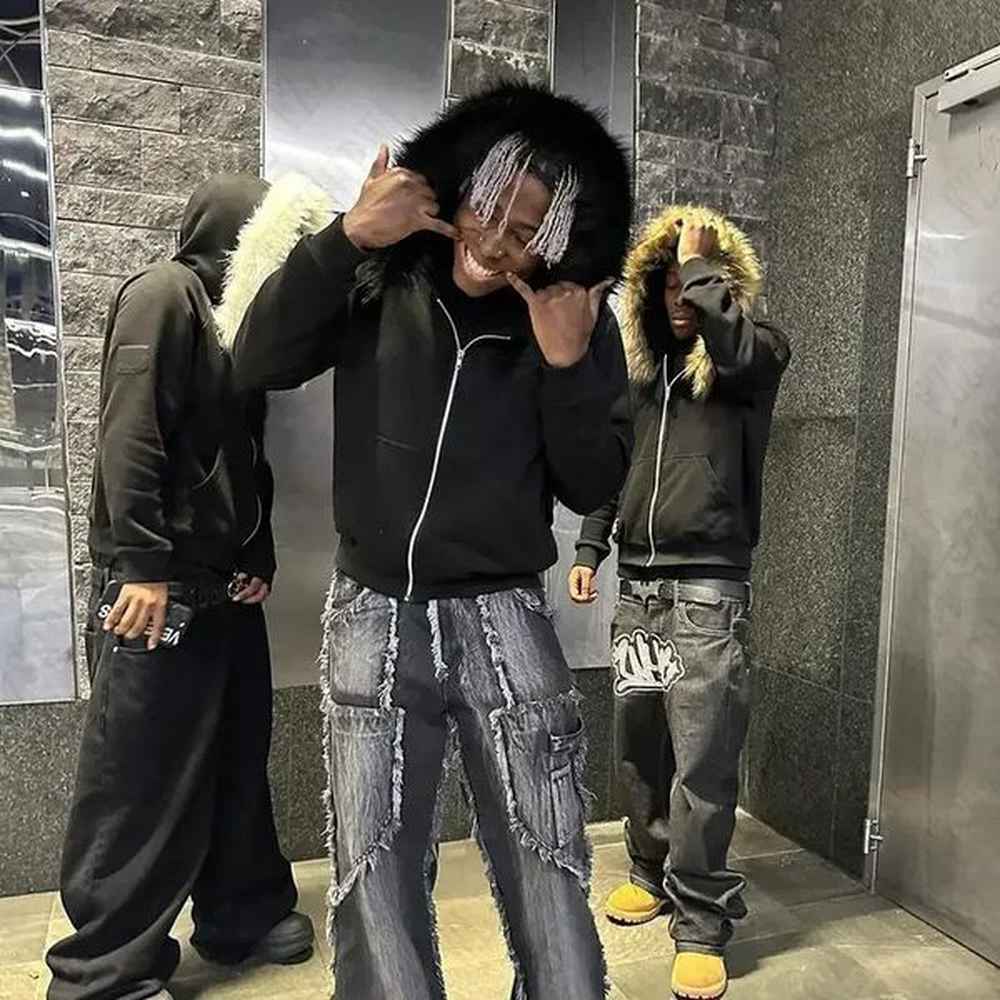 Hooded Retro Casual Long Sleeved Mens Street Fashion Gothic Minimalist n Loose Hiphop Warm Comfortable Zipper Jacket Y2k 241126