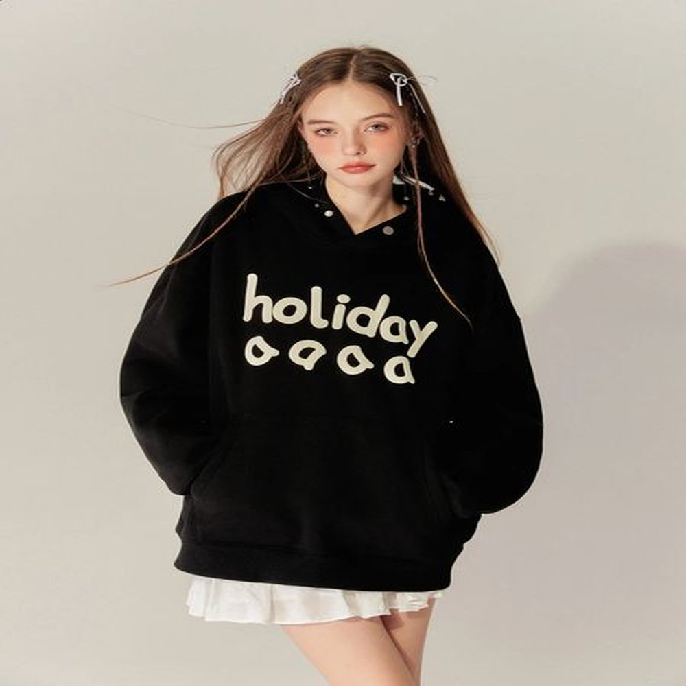 hooded sweater womens americanstyle retro suede thickened warm letter printing