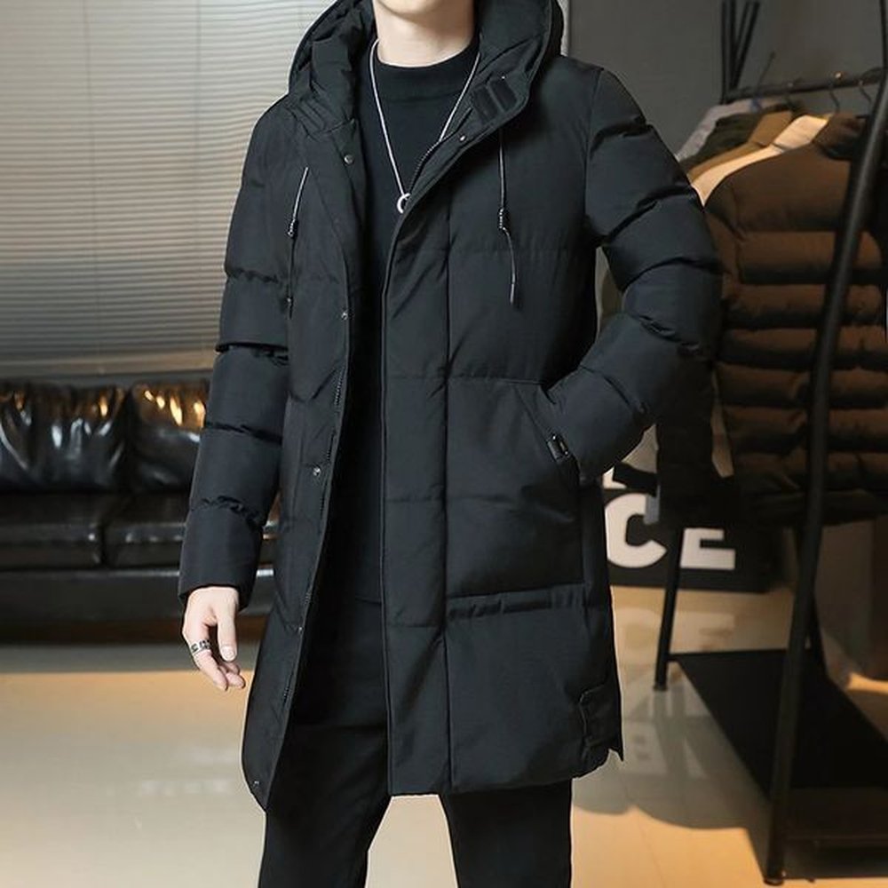 Hoodie Casual Mens Long Thick Coat Park Winter Windproof Coat Fashion Jacket Mens High Quality 241121