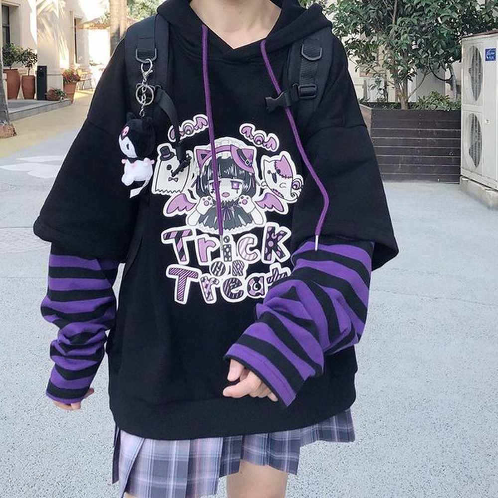 hoodie fake two piece hooded sweatshirts striped patchwork hoodies women