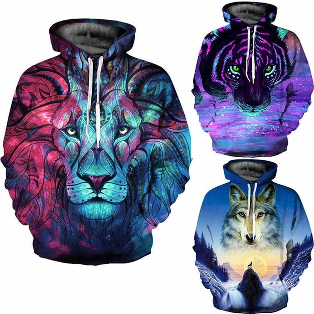 Hoodie Fleeces Sweater Hoody2021 spring and autumn menswear wolf 3D digital printing loose fitting Pullover Hoodie sweater lovers