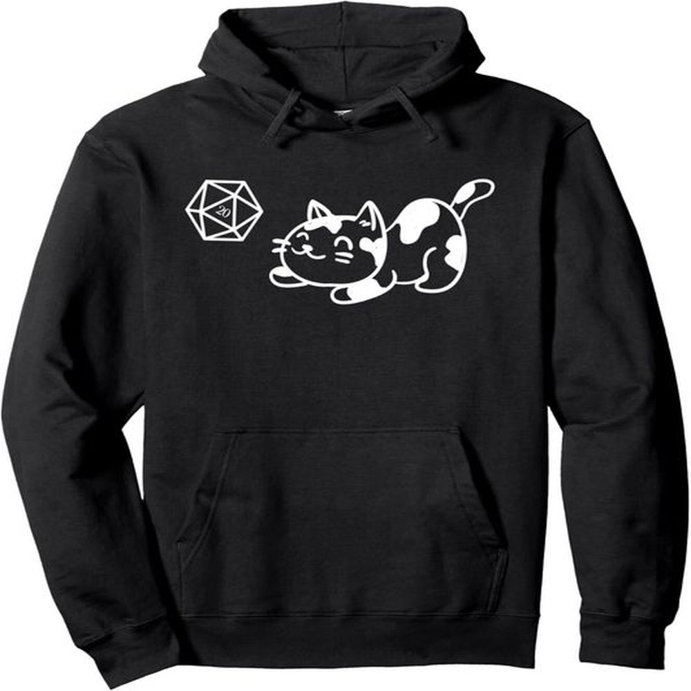 Hoodie for Mens Womens Cute Kitty 20 Sided Polyhedral Dice Set Cat Lover Hoodie Pullover Hoodie Graphic Hoodies sweatshirt Warm and handsome