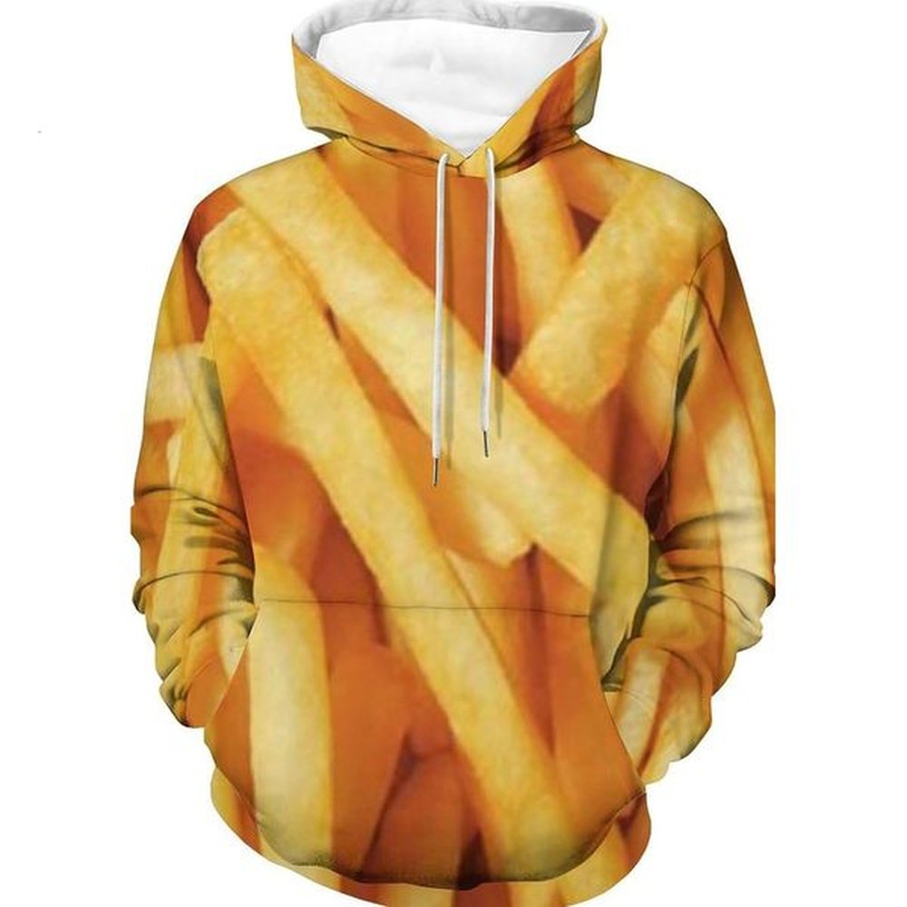 Hoodie for Mens Womens Frying French Fries Hoodies for Men 3D Print Pullover Hooded Drawstring Loose Sweatshirt with Big Pockets Graphic Fre