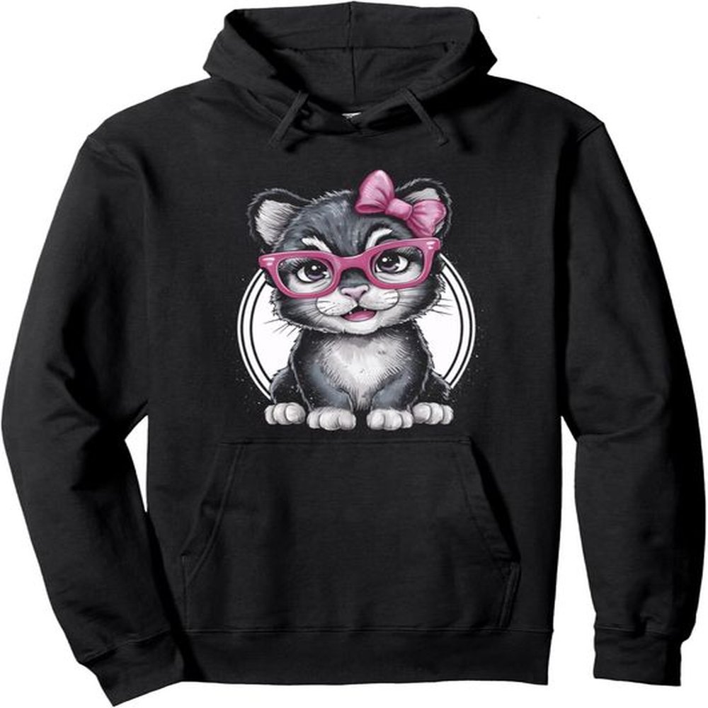 Hoodie for Mens Womens Kitten Glasses Cute Cat Kitten Owner Gifts Holiday Tee Pullover Hoodie Graphic Hoodies sweatshirt Pullover Long Sleev