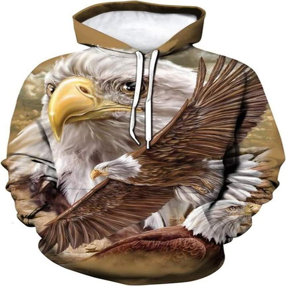 Hoodie for Mens Womens Mens Bald Eagle Hoodie Autumn Winter Long Sleeve Pullover Animal Theme Sweatshirt Realistic Graphic Hoodie Graphic le