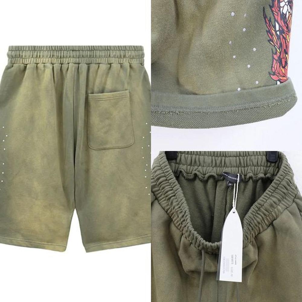 hoodie Graphics Print Shorts Men Women Jogger Vintage Washed Greeen Black Brown Gray Breeches