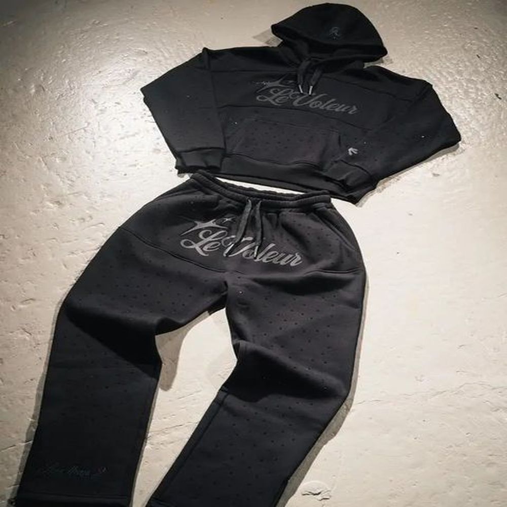 Hoodie Sweatshirt Two Piece Set Y2K Men HipHop Letter ed Vintage Rhinestone Sequins Oversized Streetwear 241230