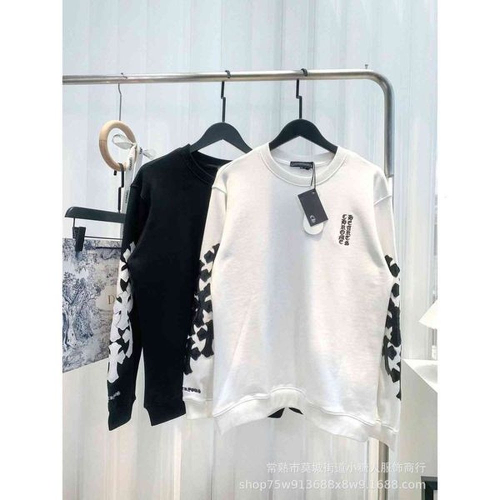 hoodies Autumn new fashion brand men's and women's chr0m3 heal 21fw Croix leather Embroidered Flower arm round neck sweater