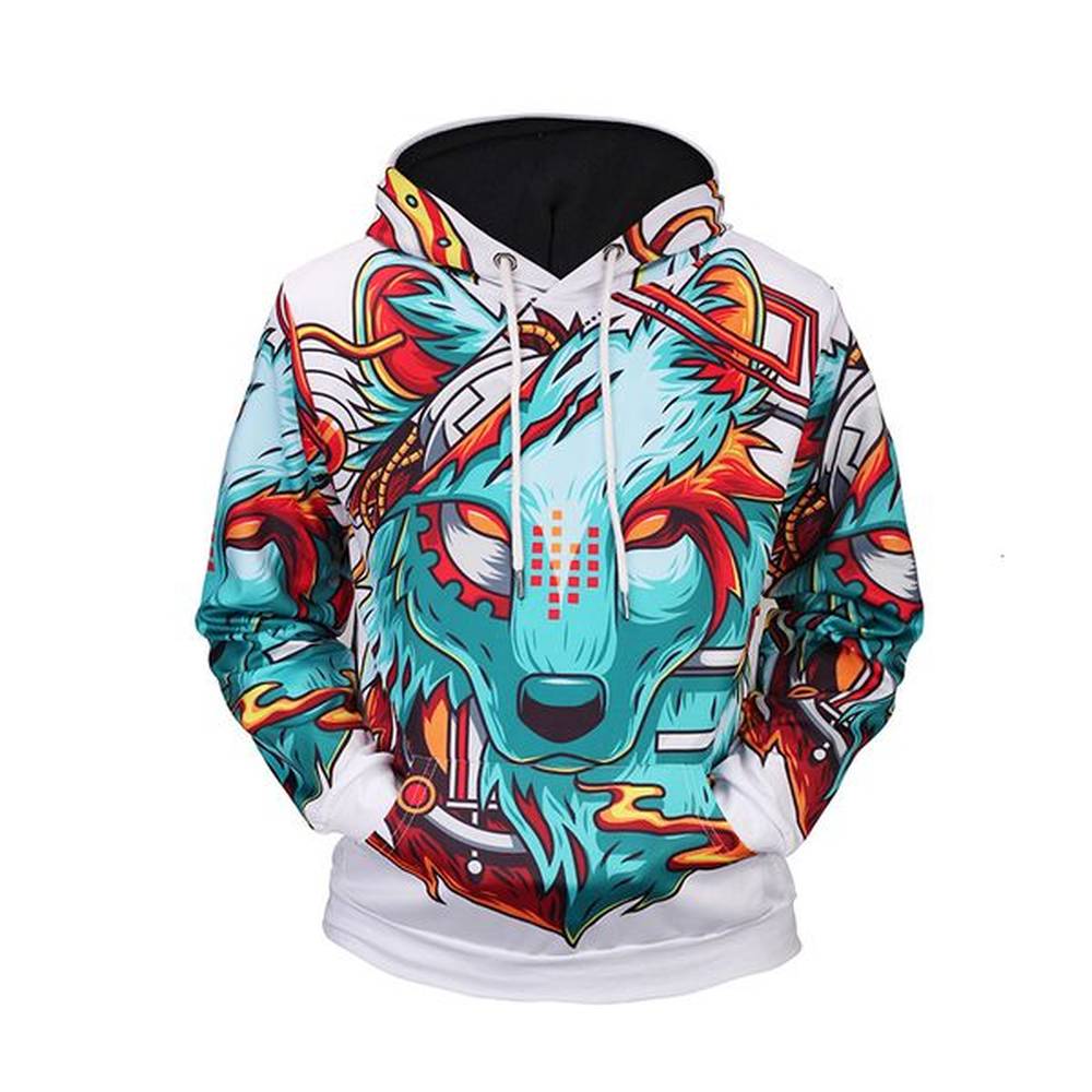 Hoodies fashion Autumn High Leisure Quality Mens and winter tide br men's 3D wolf demon printed hooded sweater for men women