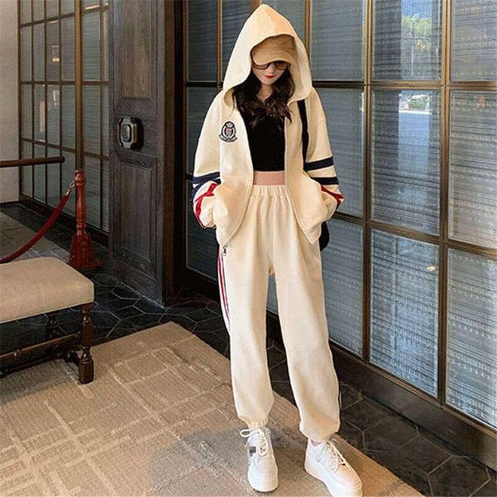 hoodies with zipper hooded tops pants piece set full