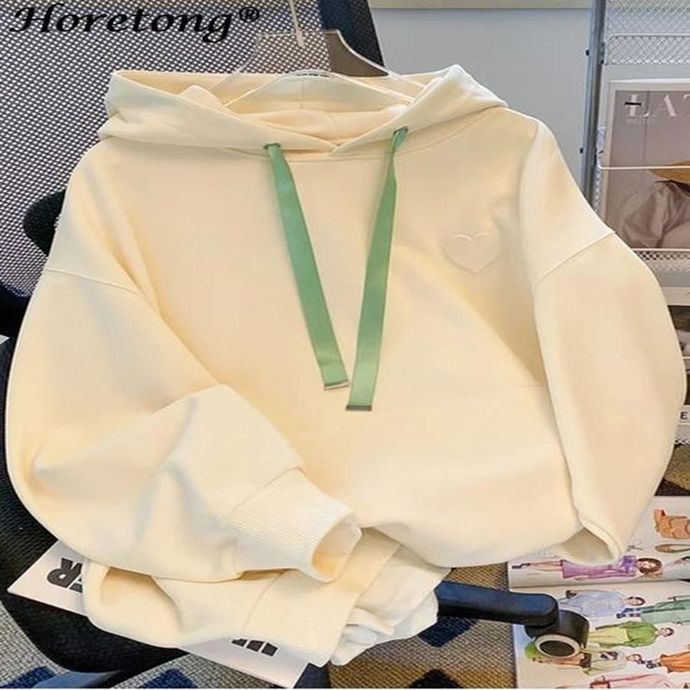 horetong hooded casual sweatshirt for women korean autumn winter heart