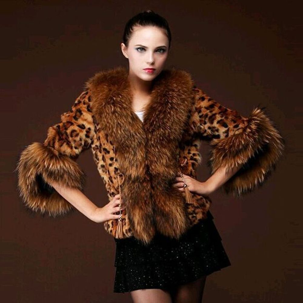 hot fashion leopard luxury coat winter women faux fur jacket