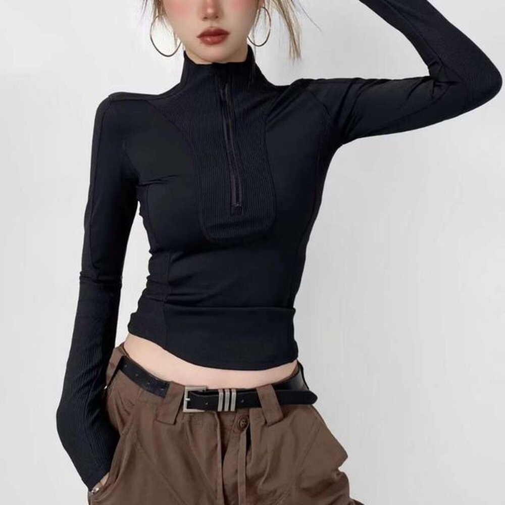 hot girl tight chain yoga outfit top womens spring stand
