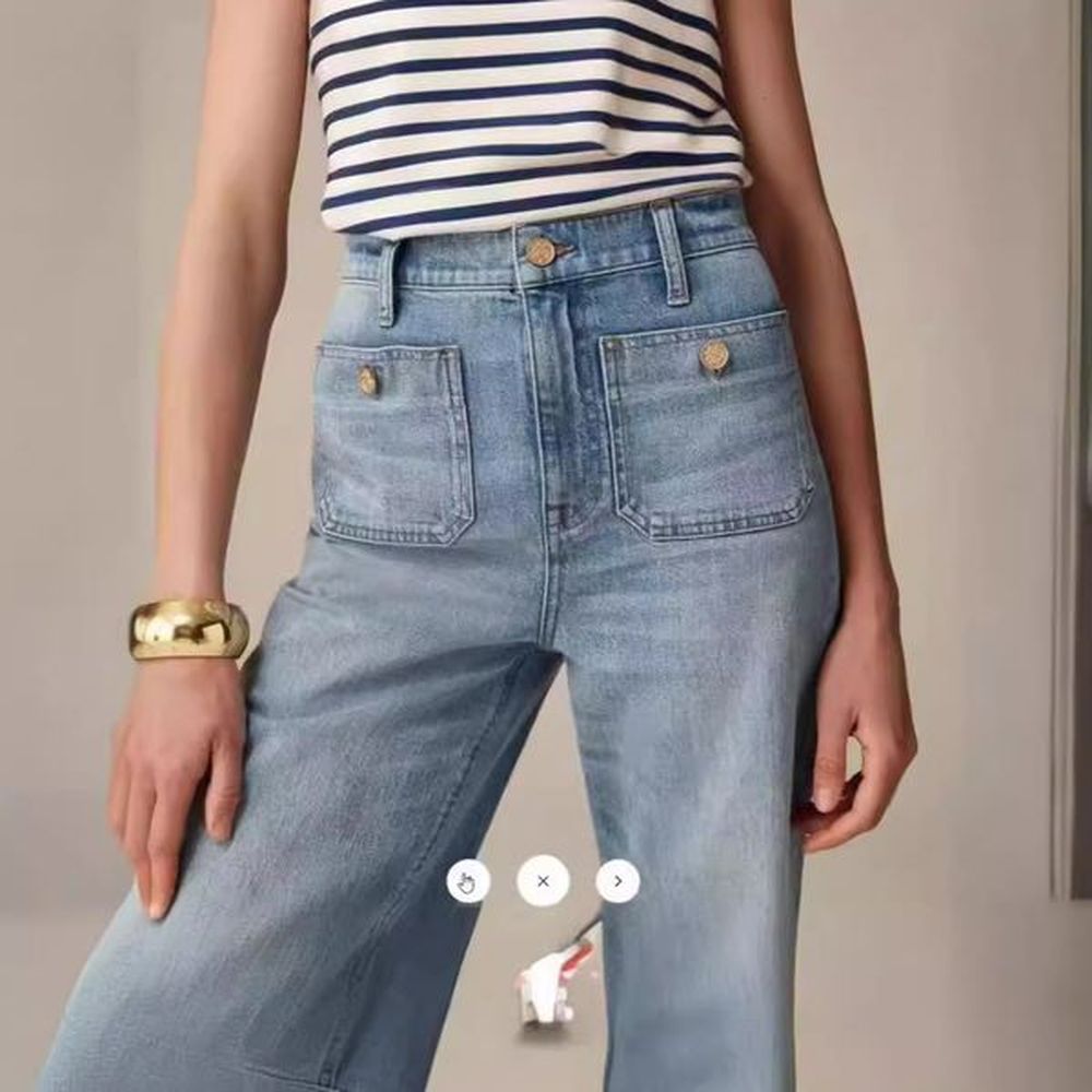 hot selling high waisted straight wide leg womens jeans