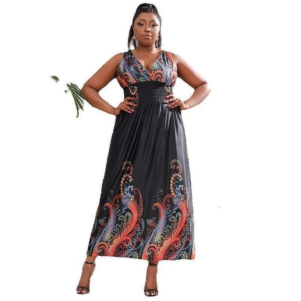 hot selling oversized printed elastic waist dress in the united