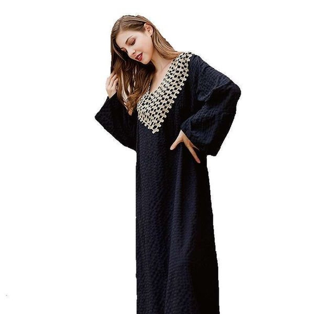 hot selling spring dress solid color loose fitting socialite vneck