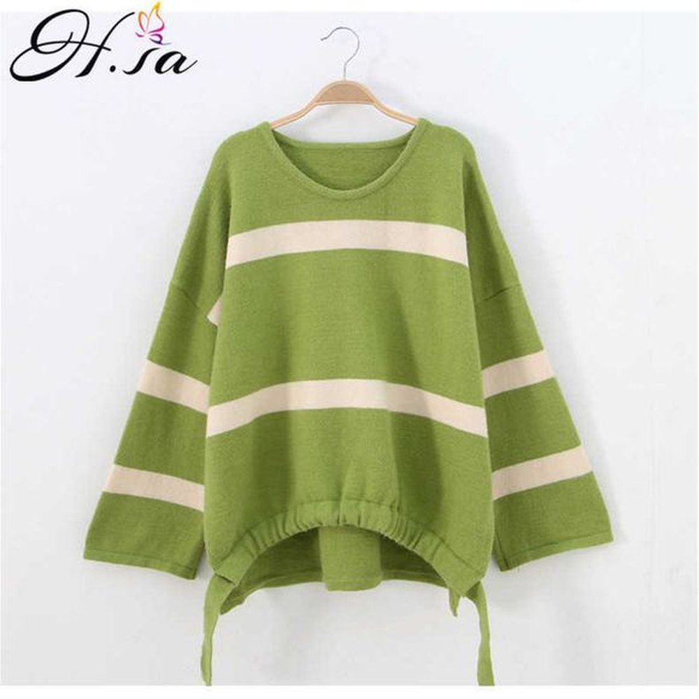hsa women pullover sweaters flare sleeve green knit pull jumpers