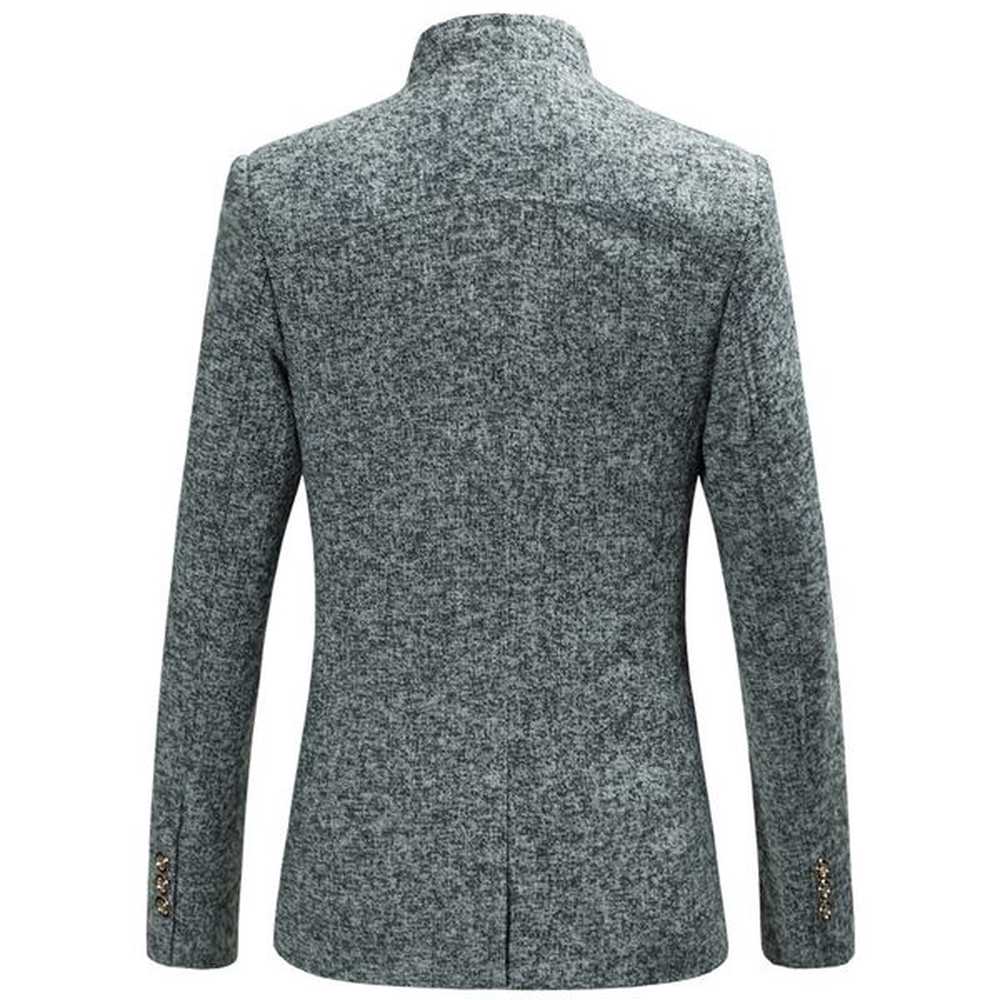 H1201Stylish Large Size Men's Suit Set - Autumn Winter Solid Colored Zhongshan Style Jacket with Button Accents
