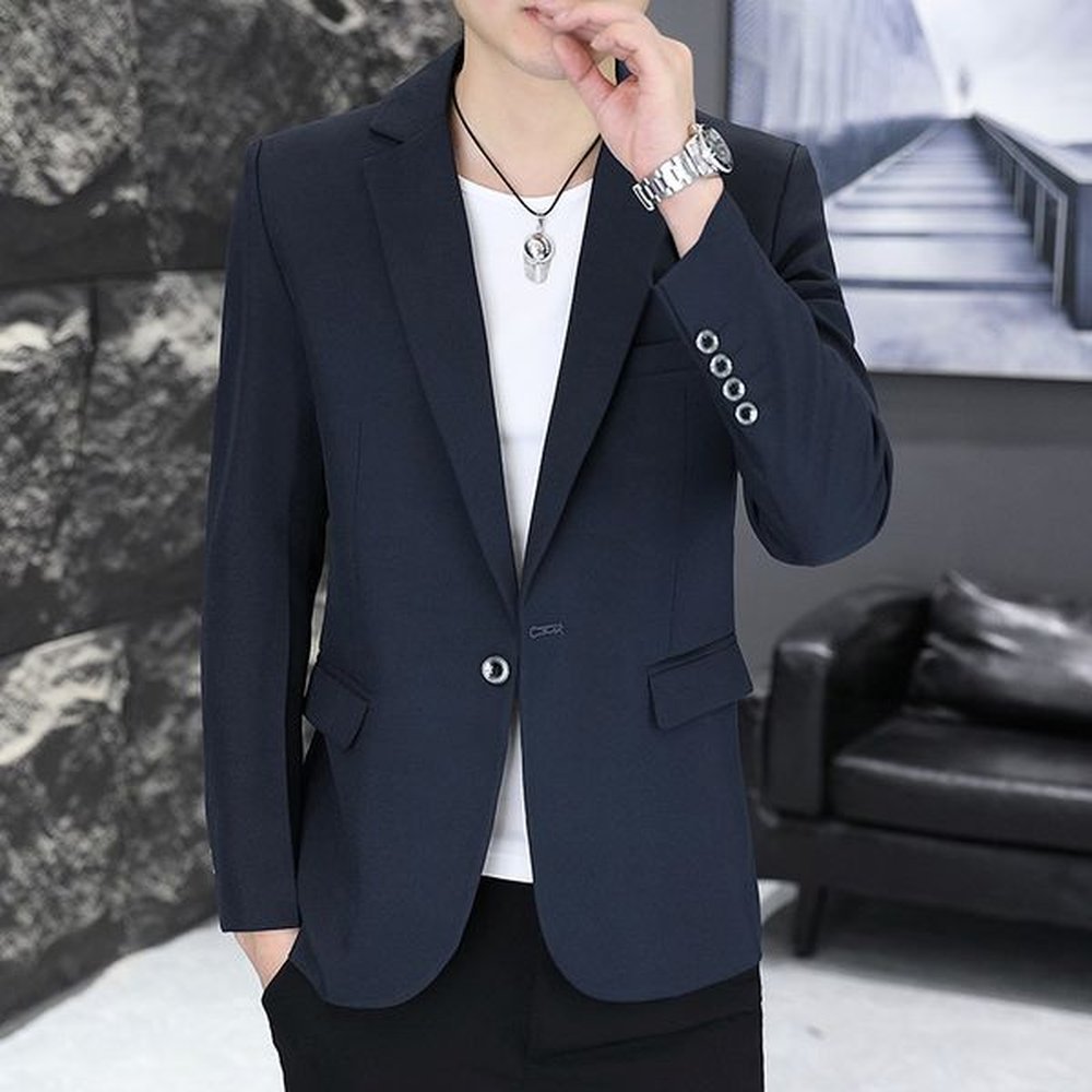 H117Teenager-Friendly Korean Slim Cut Student Suit - Solid Colors for Everyday Use