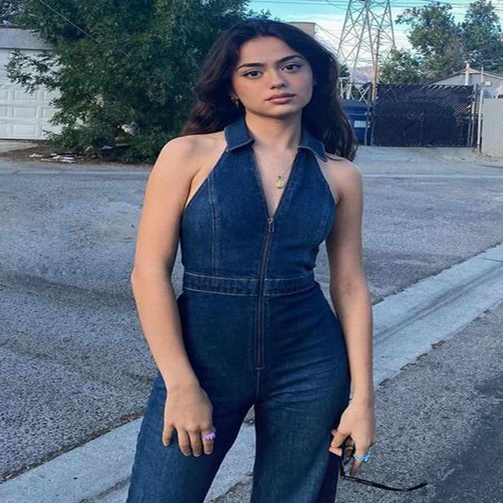 hugcitar denim jumpsuit v neck zipper bell sleeveless sexy outifts
