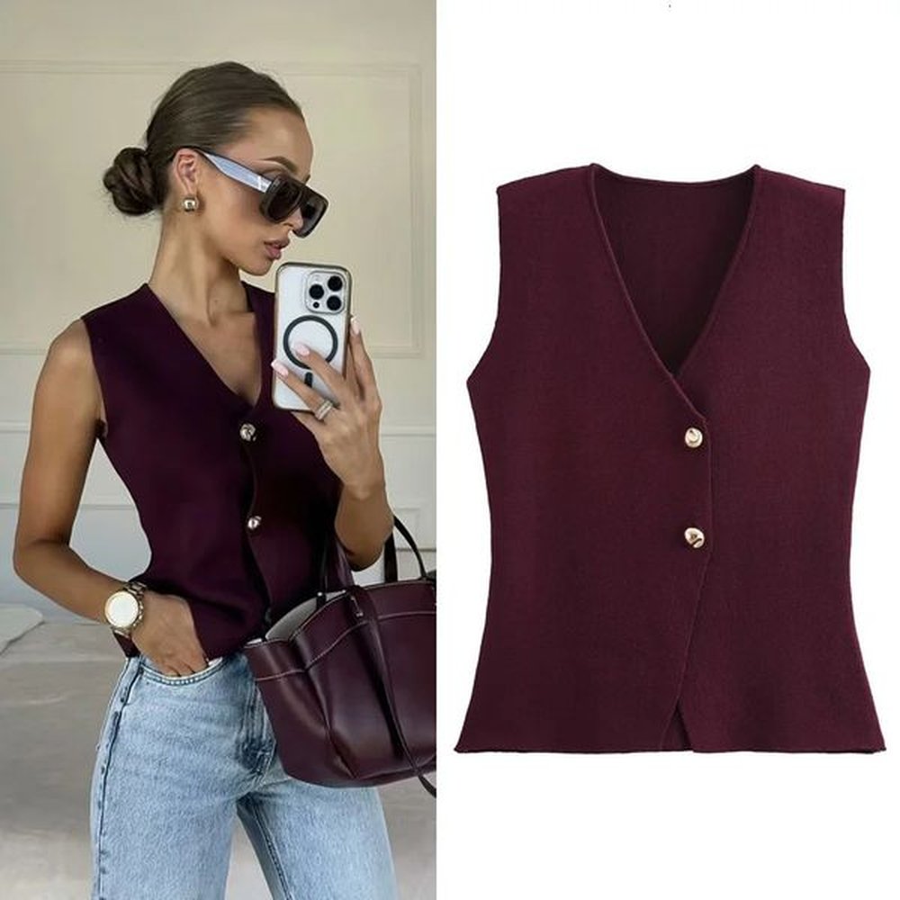 hxao woman burgundy knit vest womens fall crop sleeveless