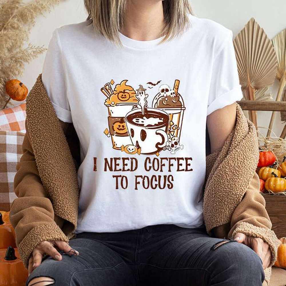 i need coffee to focus cartoon print funny tshirts for