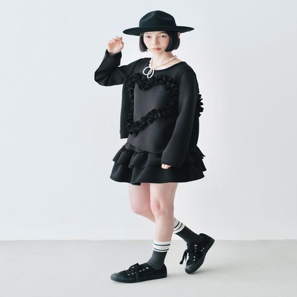 imakokoni original design black heart lace patchwork long sleeved pullover