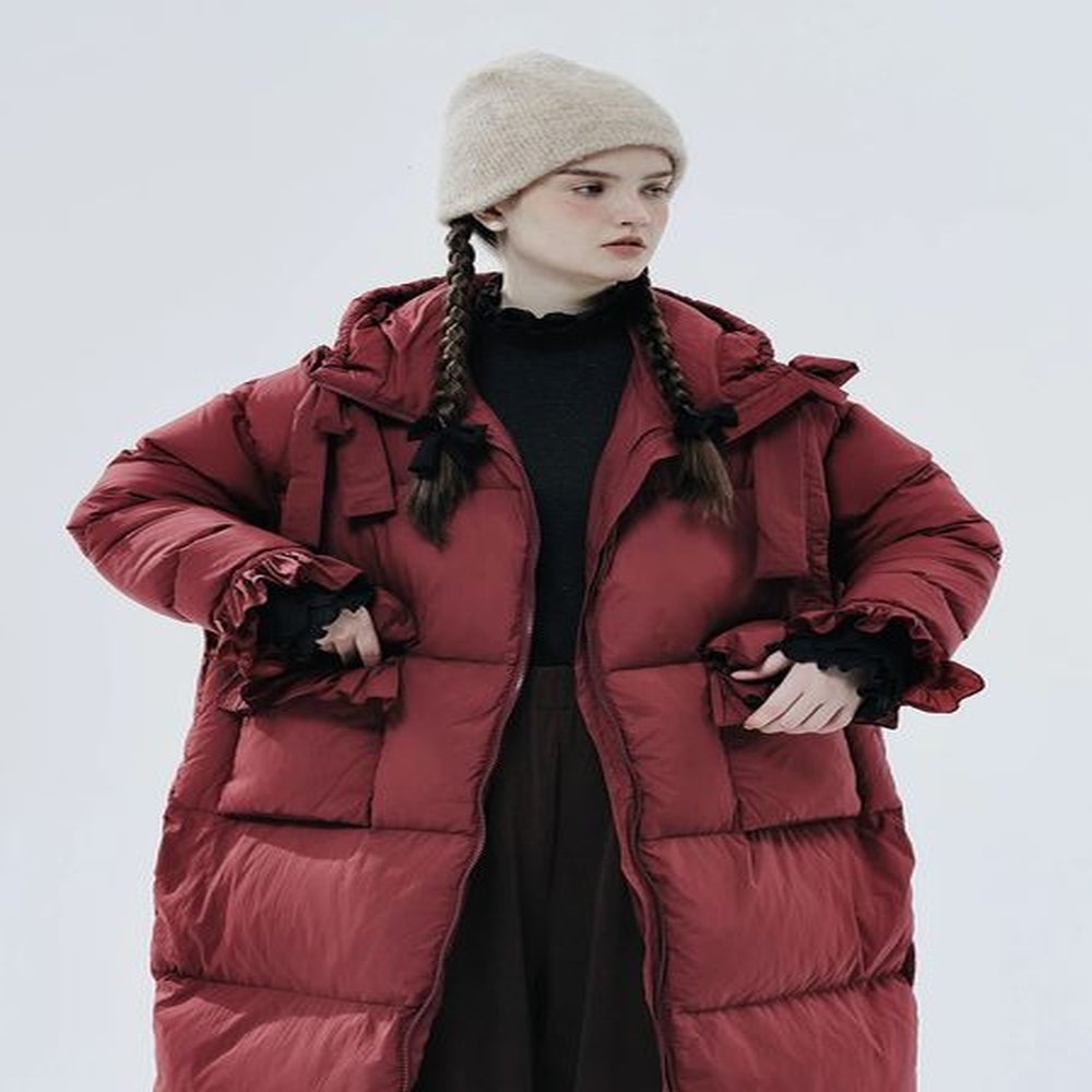 imakokoni original n winter thick burgundy medium length down jacket