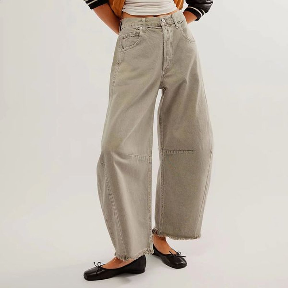 imcute women casual wide leg baggy denim pants mid waist
