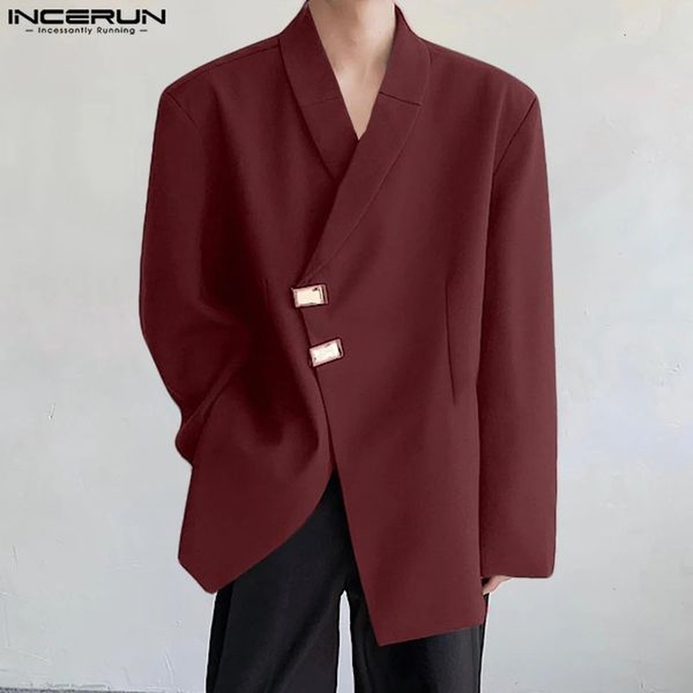 INCERUN Men Blazer Solid Color Lapel Long Sleeve Button Autumn Casual Suits Streetwear Fashion Male Thin Coats S5XL 250208