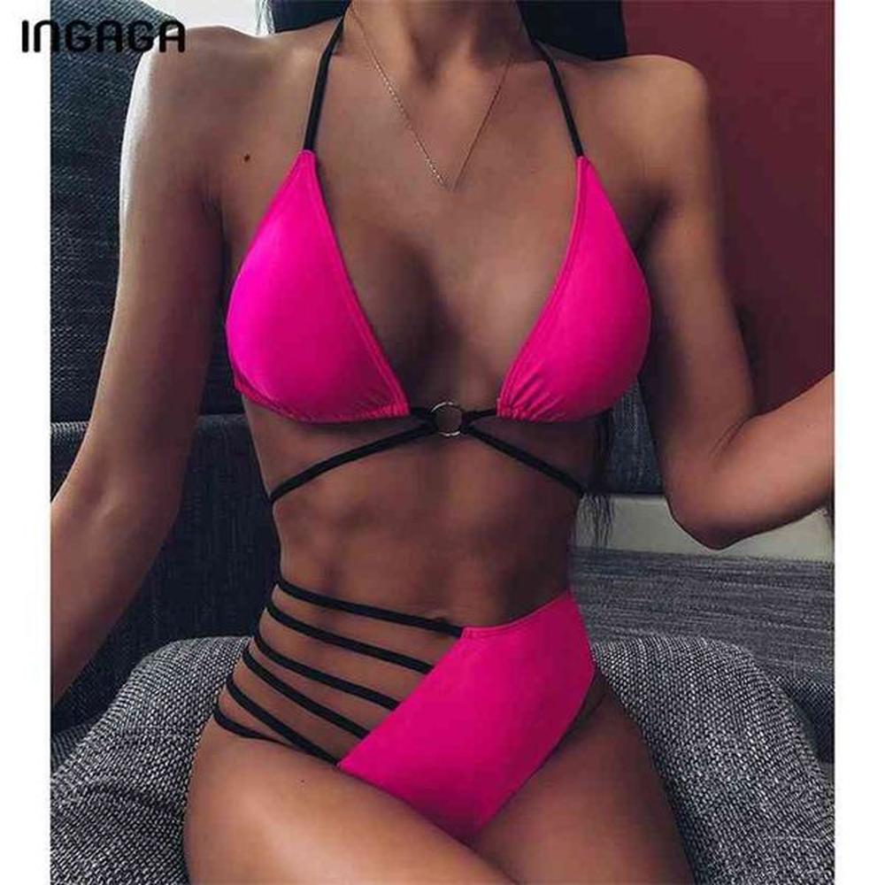 ingaga high waist bikinis set swimsuits push up swimwear women
