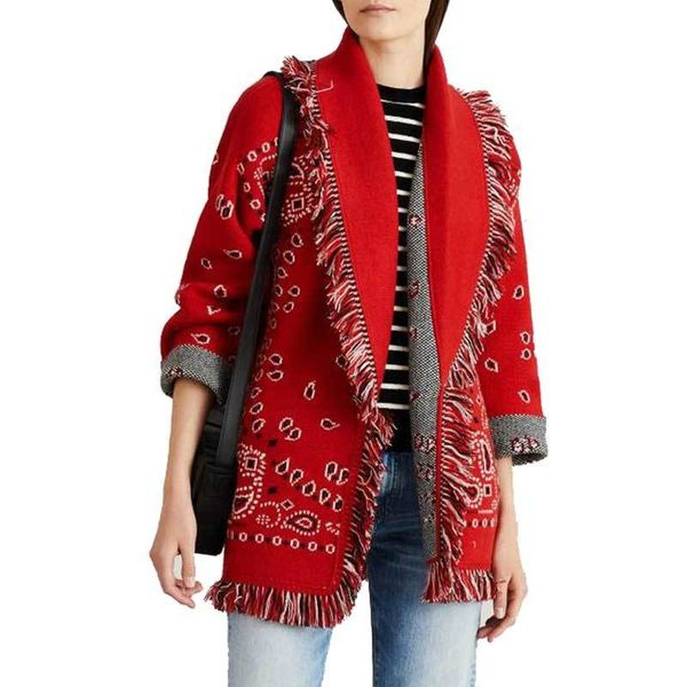 inspired fringed cashmere cardigan in red fashion jacquard cardigan oversized