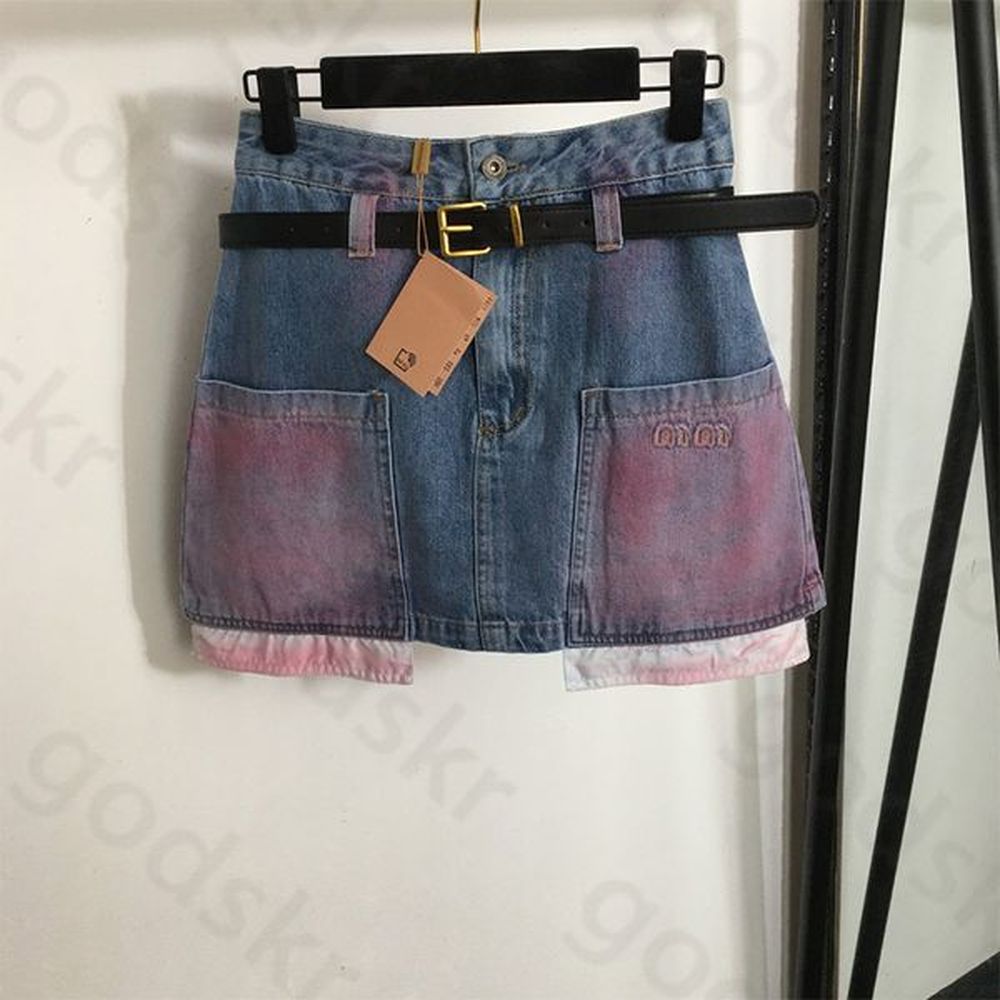 irregular denim short skirt women fashion designer belt high waist
