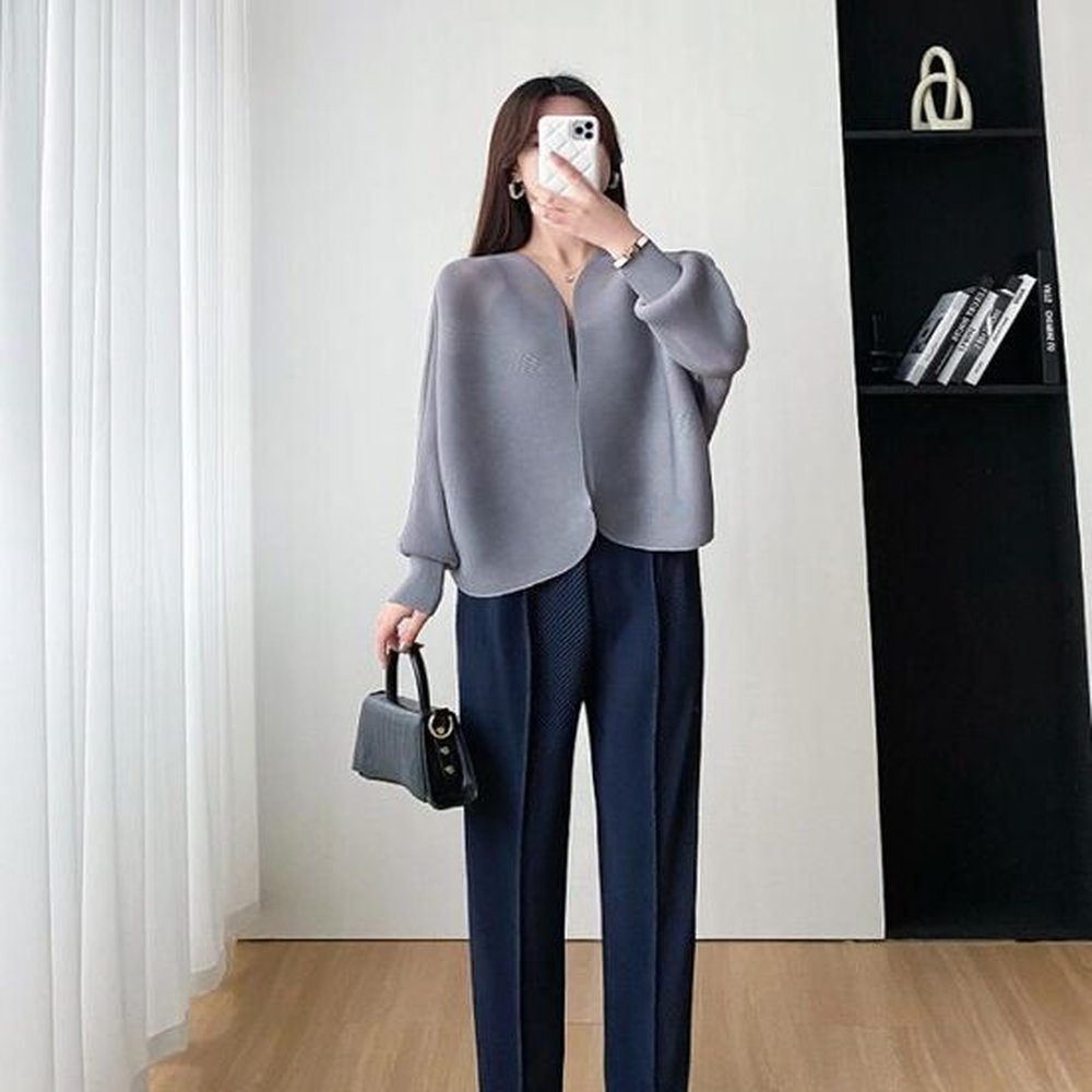 issey pleated fashion casual thin coat womens pleated cardigan