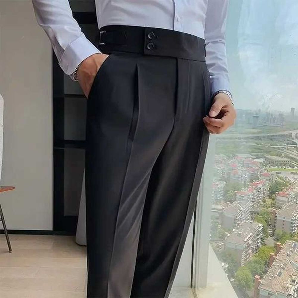 Italian mens high waisted adjustable waistband casual suit pants with Paris buttons 9.4 long mens style W24241123