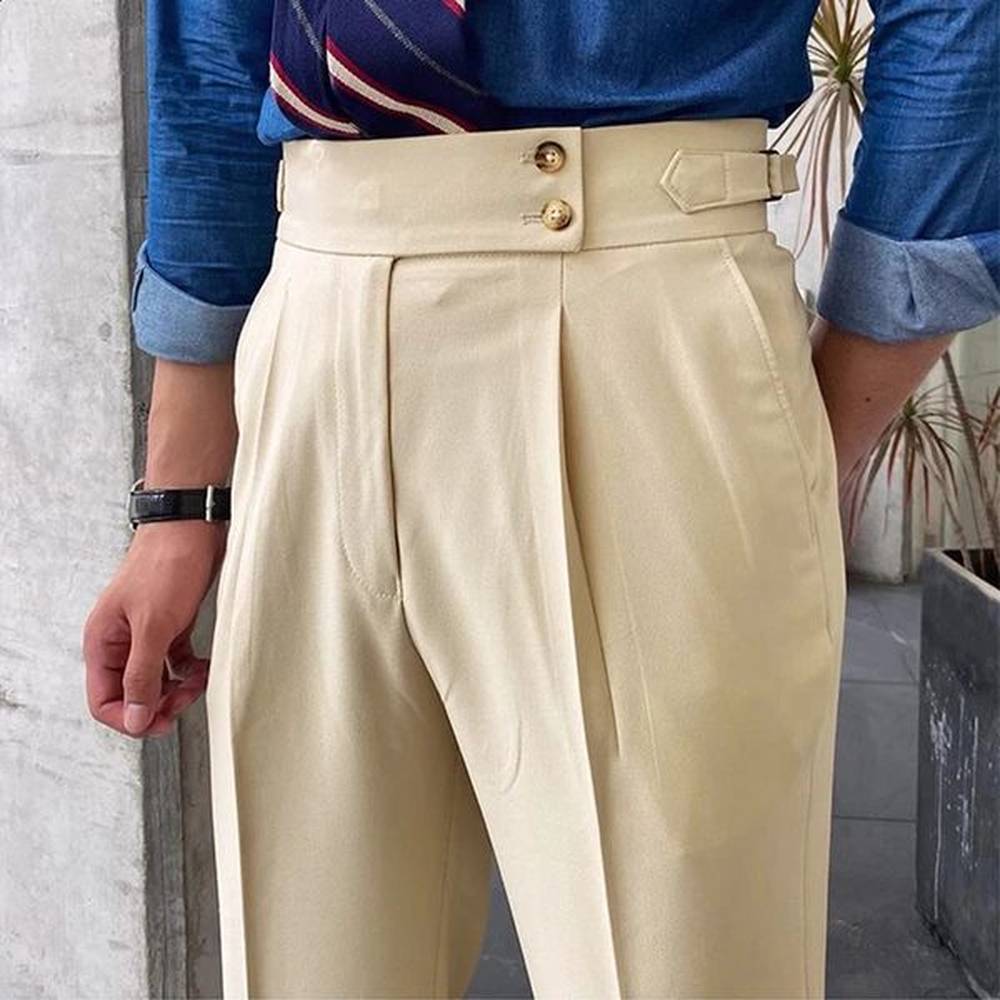 Italian Style Blazer Pants Mens Casual Belt Highwaisted Slim Straight Trousers For Men Autumn Trendy Solid Color Suit 241122