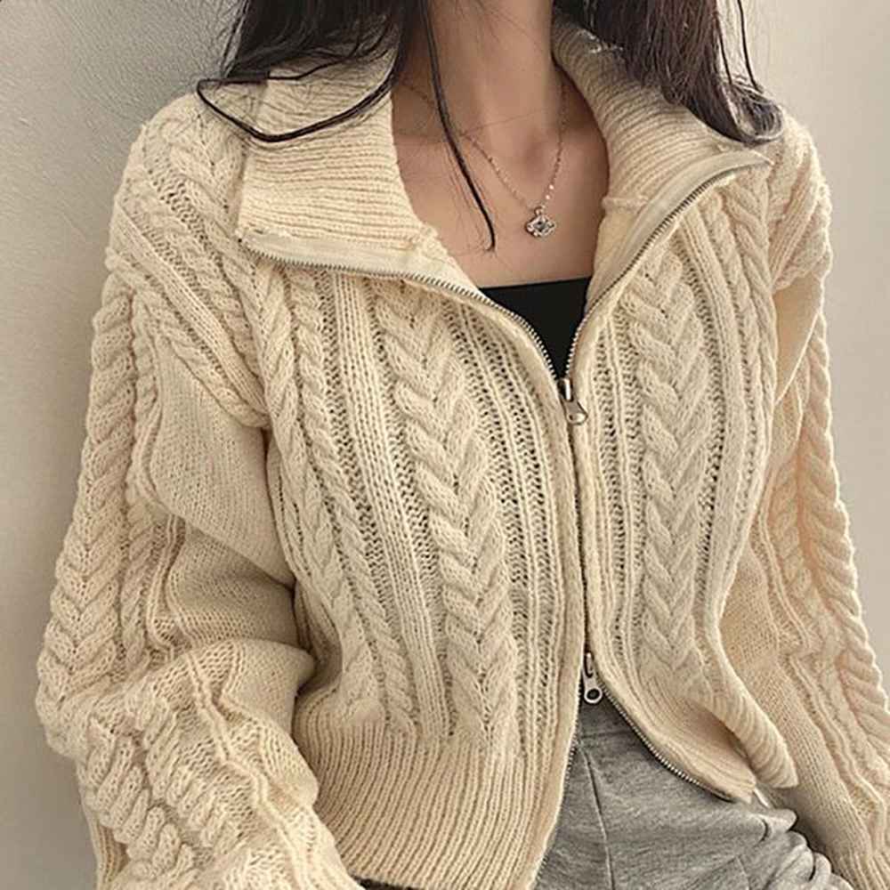 itoolin women chic sweater cashmere cardigan zipper casual solid knit