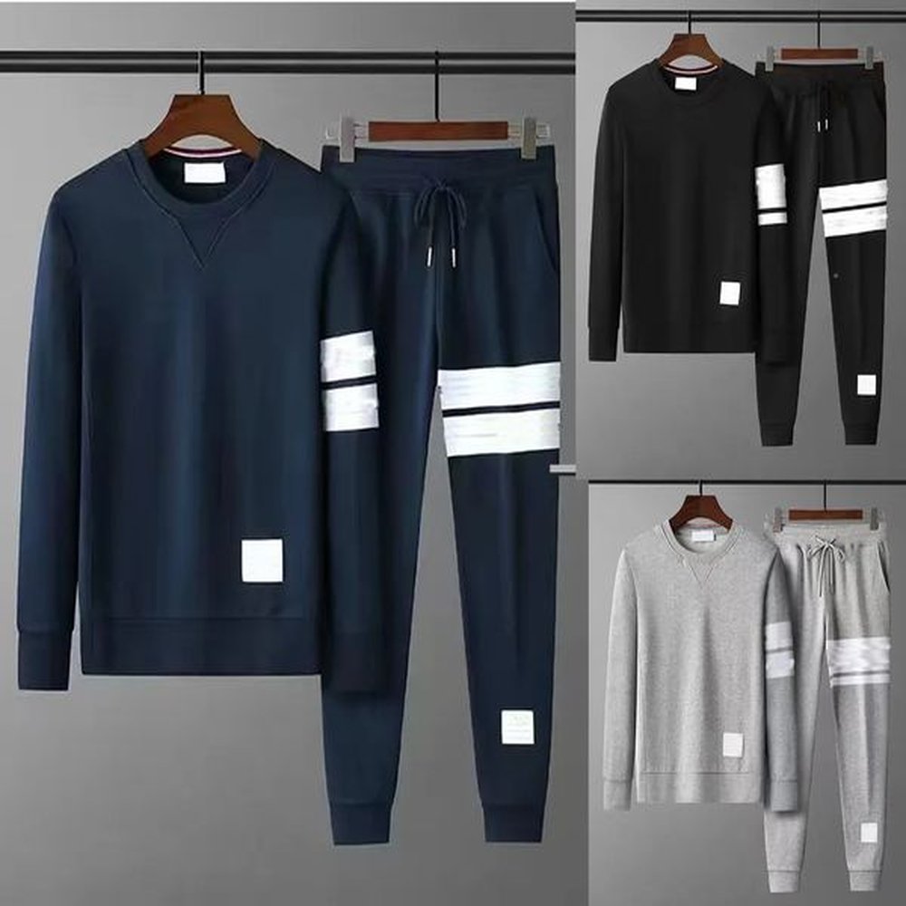 IT-THOM Men Hoodies Sweatshirts Autumn winter pure cotton Loopback Jersey Knit Engineered arm stripe Crewneck Pullover brown black white M-5